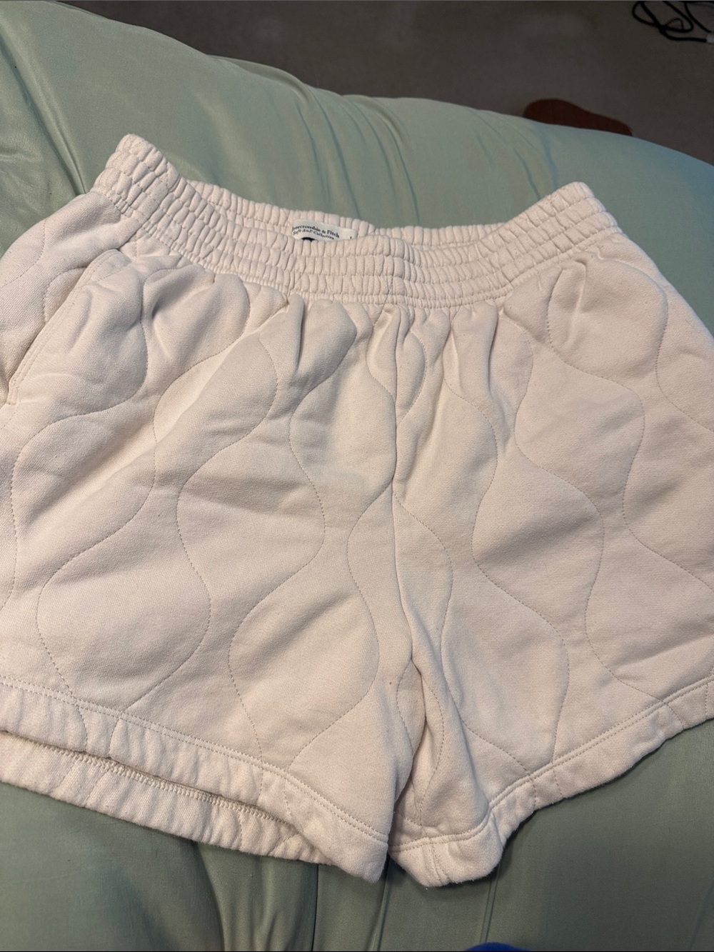 Cream Quilted Shorts with Elastic Waist